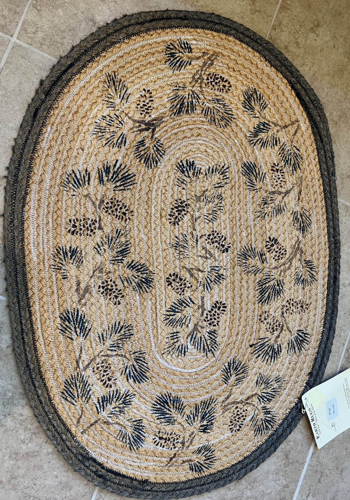Earth Rugs 20″ x 30″, 100% Natural Jute Fiber Pine Boughs Natural & Green Colors