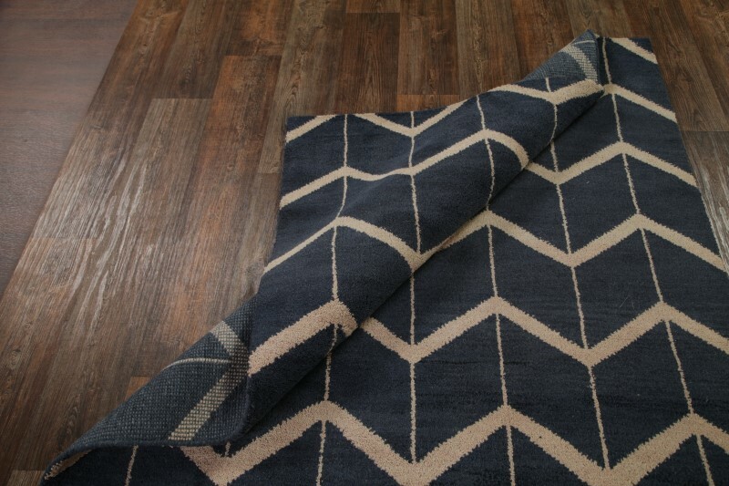 Navy Blue/Beige Modern Trellis Moroccan Oriental Rug Wool Handmade 5’x8′ Carpet