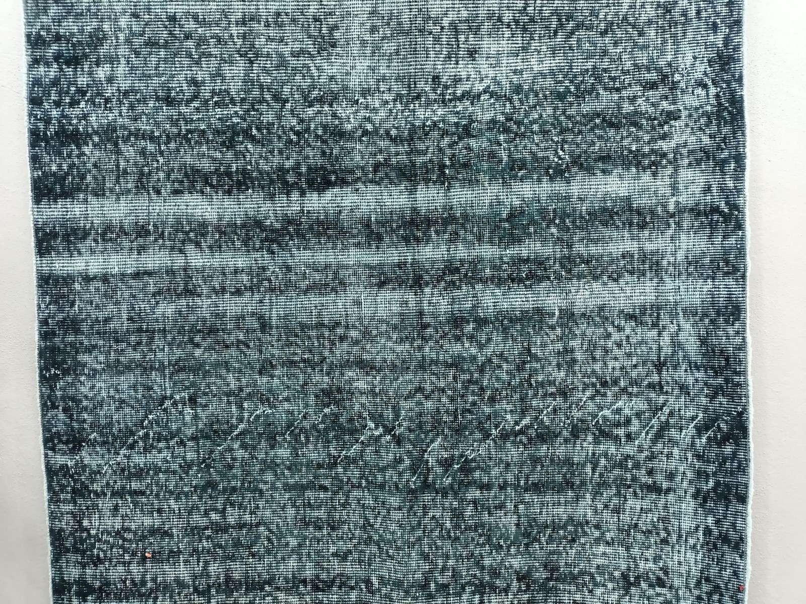 Vintage Turkish Rug Blue Accent Wool Handknotted Oushak 4.2×5.9 Feet