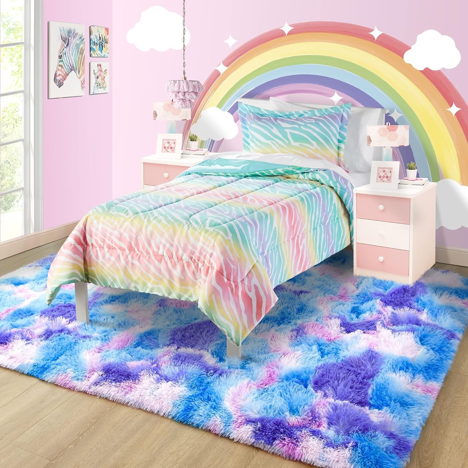 Noahas 6×9 Tie-dyed Blue Purple Pink Area Rug