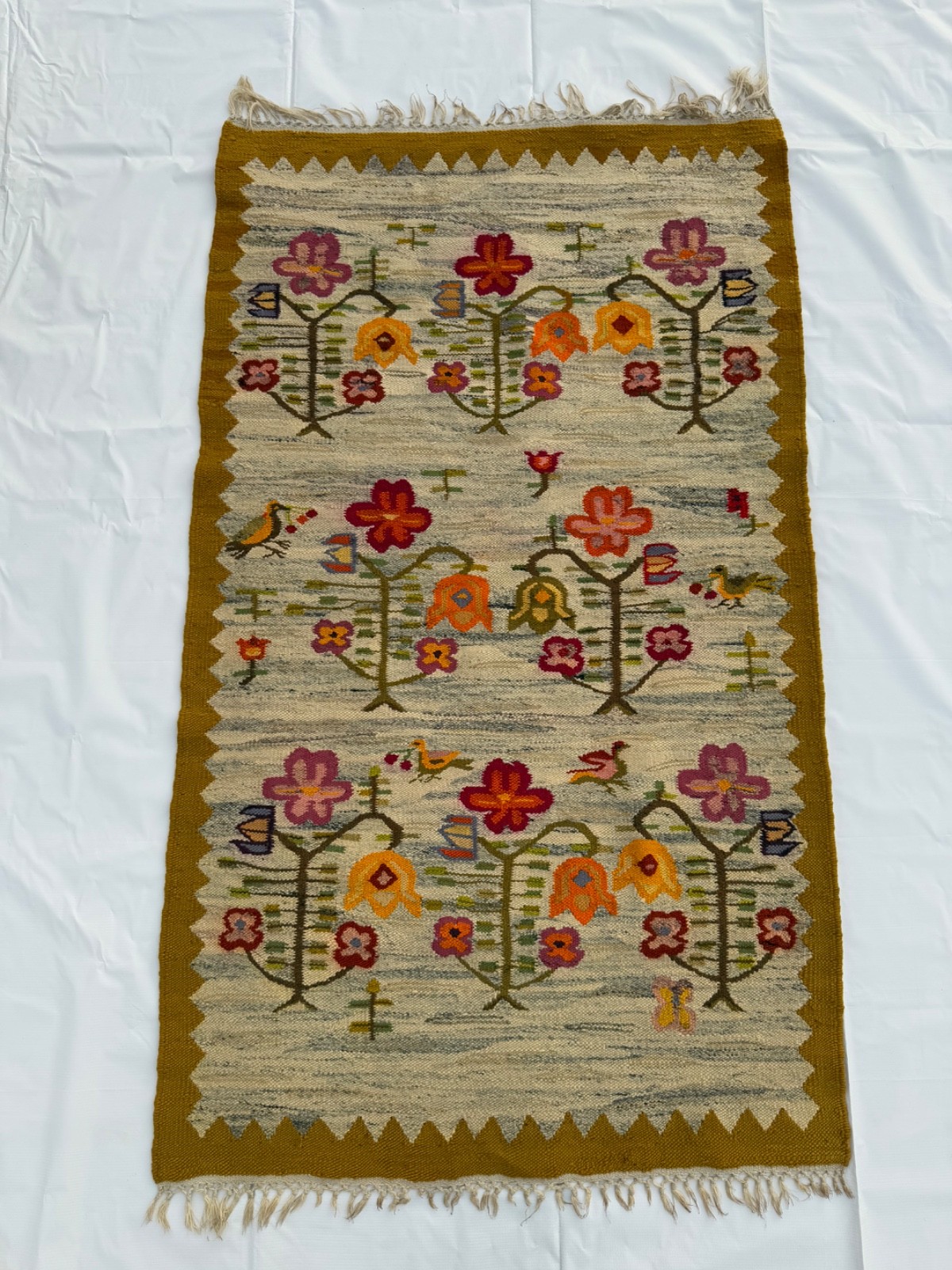 Vintage Hand Woven European Polandi Wool Weaving Tapestry Kilim Rug 5’2″x3’1″ Ft