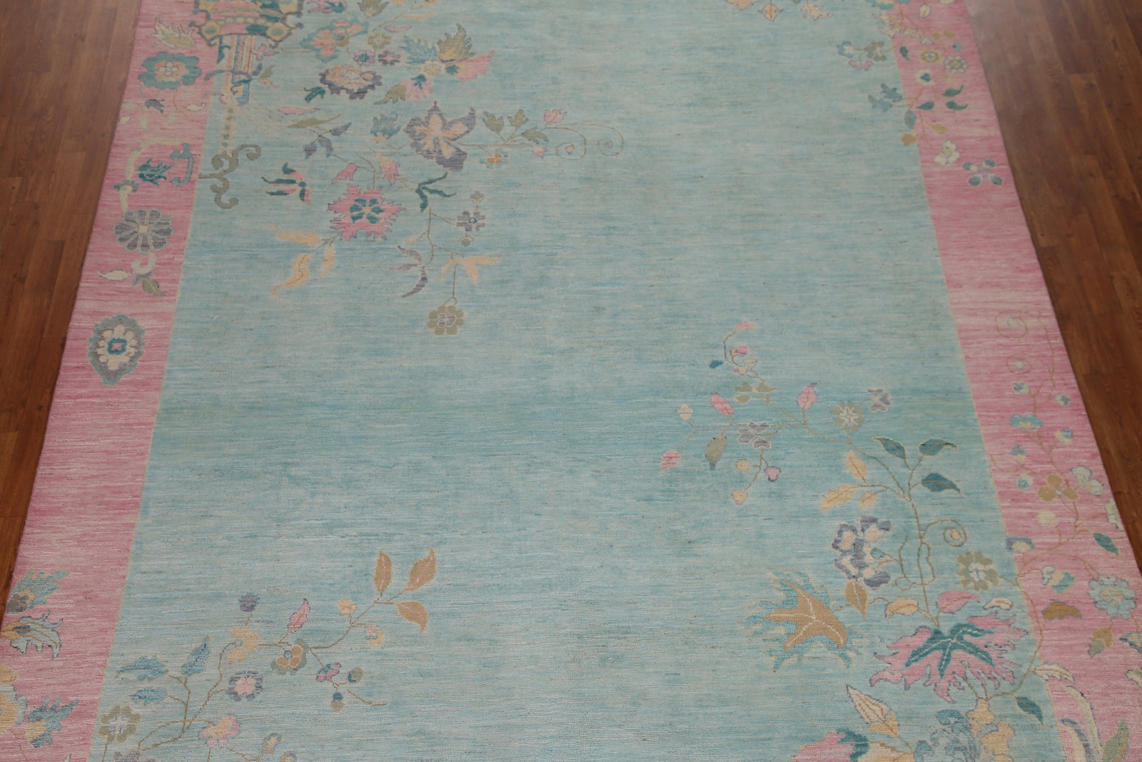 Light Turquoise/ Pink Oushak Turkish Area Rug 9’x12′ Vegetable Dye Handmade Rug