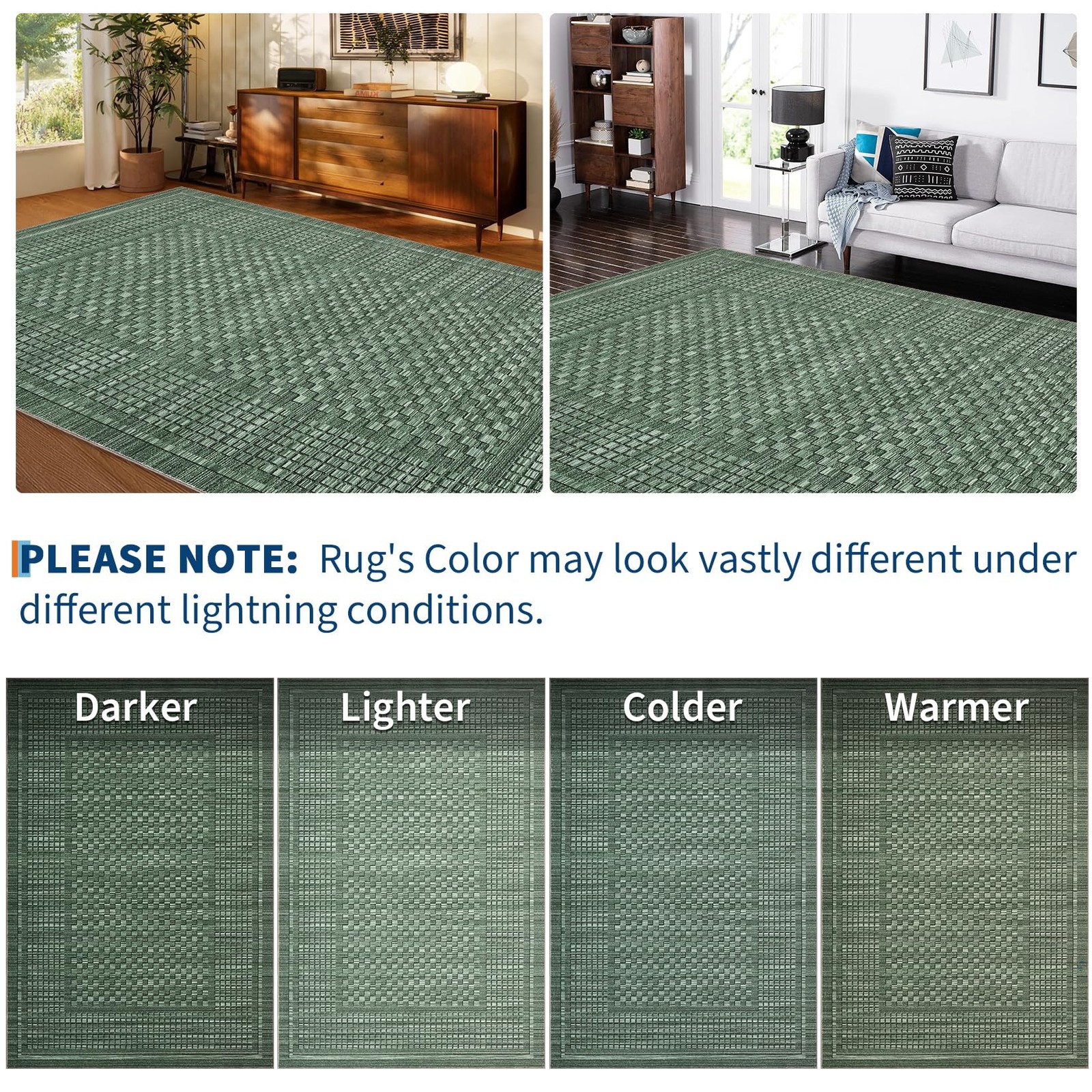 Luxloom Washable Rugs 8 X 10 Rug For Living Room Modern Green Bedroom Rug