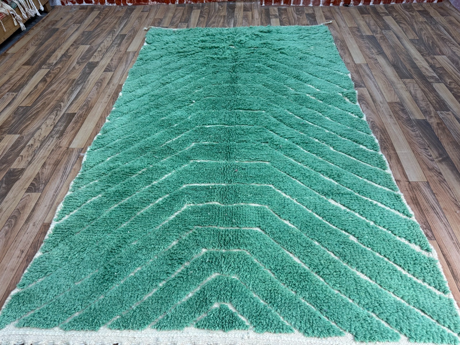 Green Moroccan Berber Rug 8×4.8 ft Handmade Wool Boho Modern Beni Ourain Style