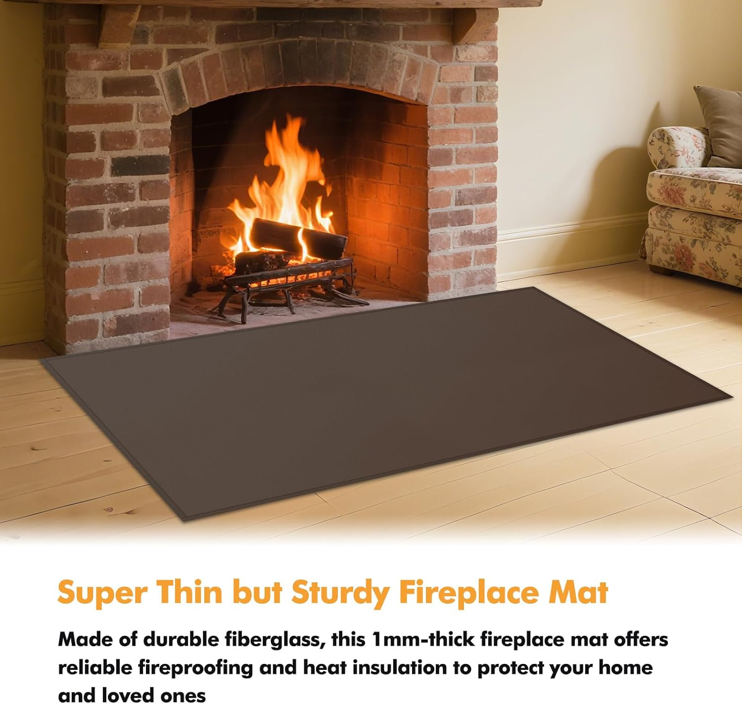 Hearth Rugs for Fireplaces Fire Resistant, 48 X 28 X 0.04 Inch Fireproof Firepla