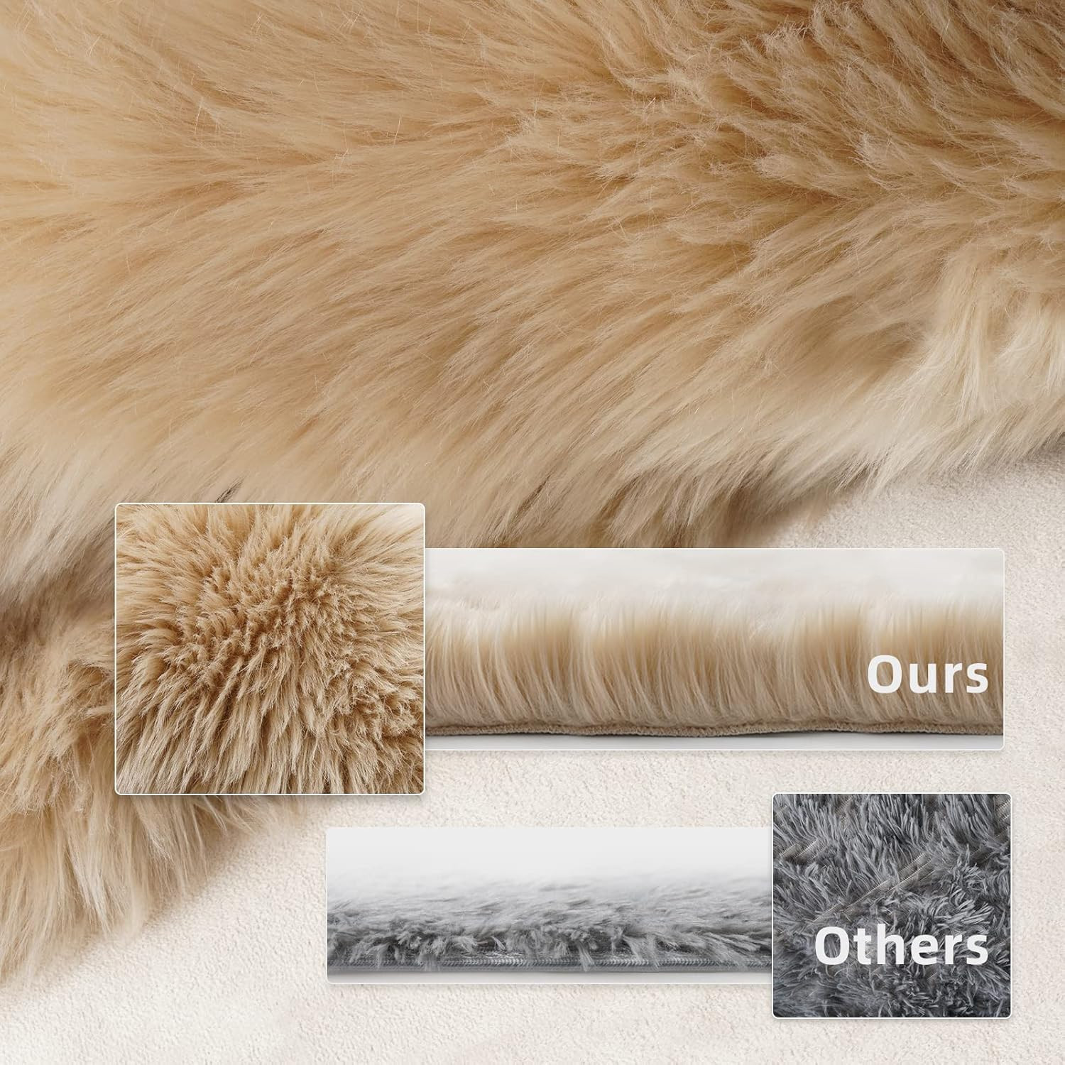 SERISSA Soft Faux Sheepskin Fur Area Rug Beige Fluffy Rug Plush Chair Cover Seat