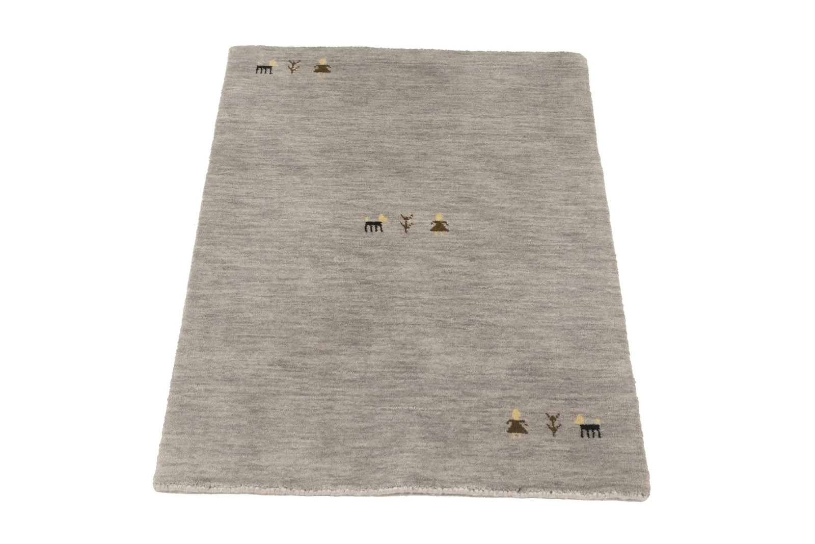 2X3 ft Handmade Gray Gabbeh Rug Tribal Pictorial Design Modern Plush Wool Carpet