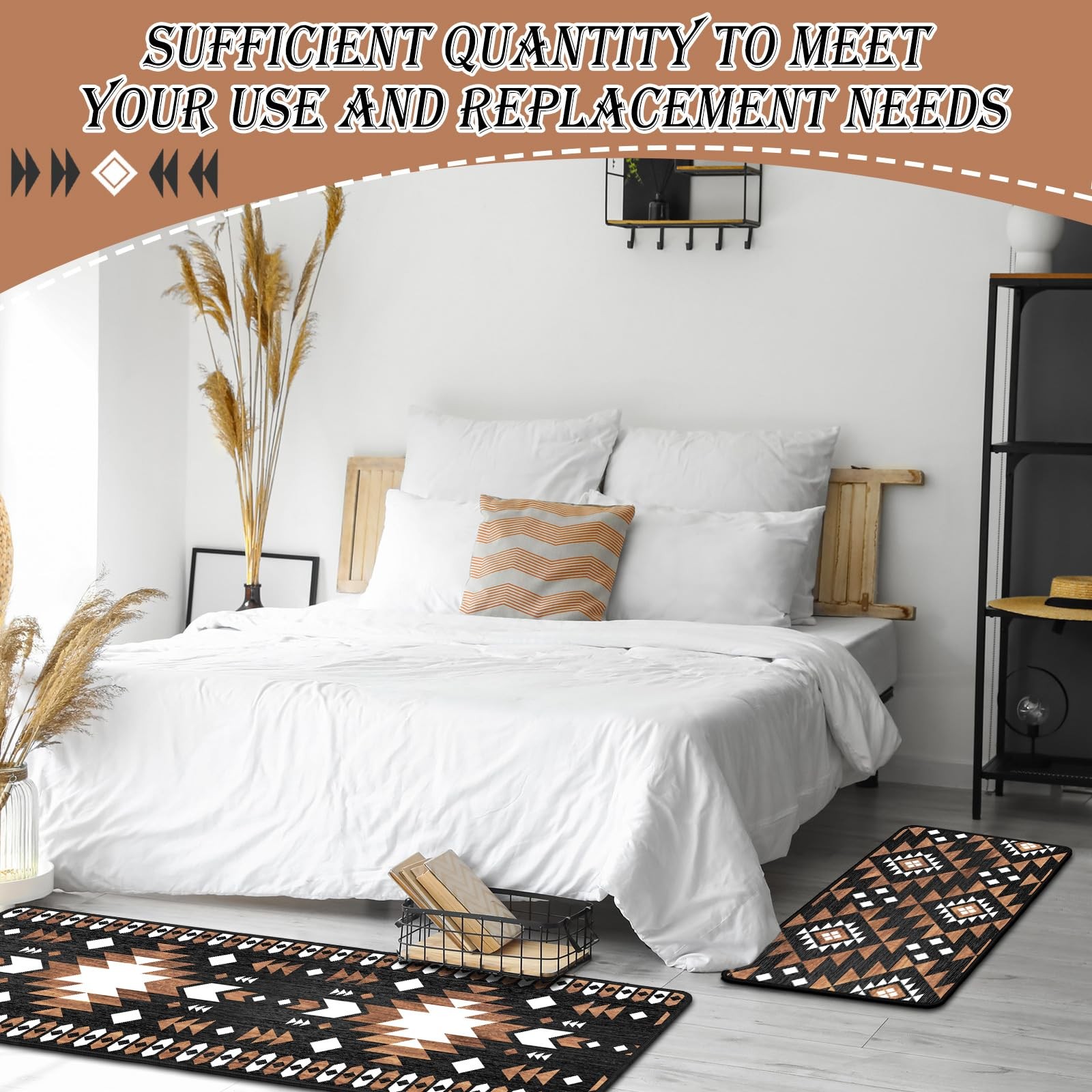 3 Pcs Aztec Western Kitchen Rugs and Mats Set Boho Farmhouse Non Slip Rug Geo…