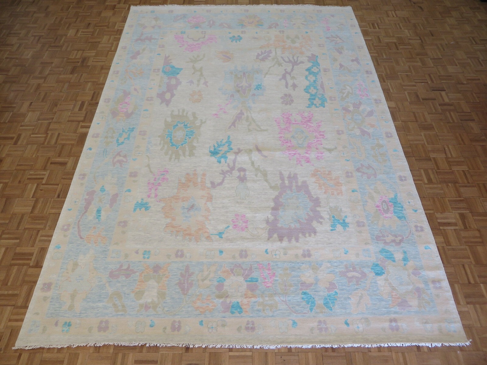 9’11 x 14’1 Hand Knotted Ivory Colorful Modern Oushak Oriental Rug G14693