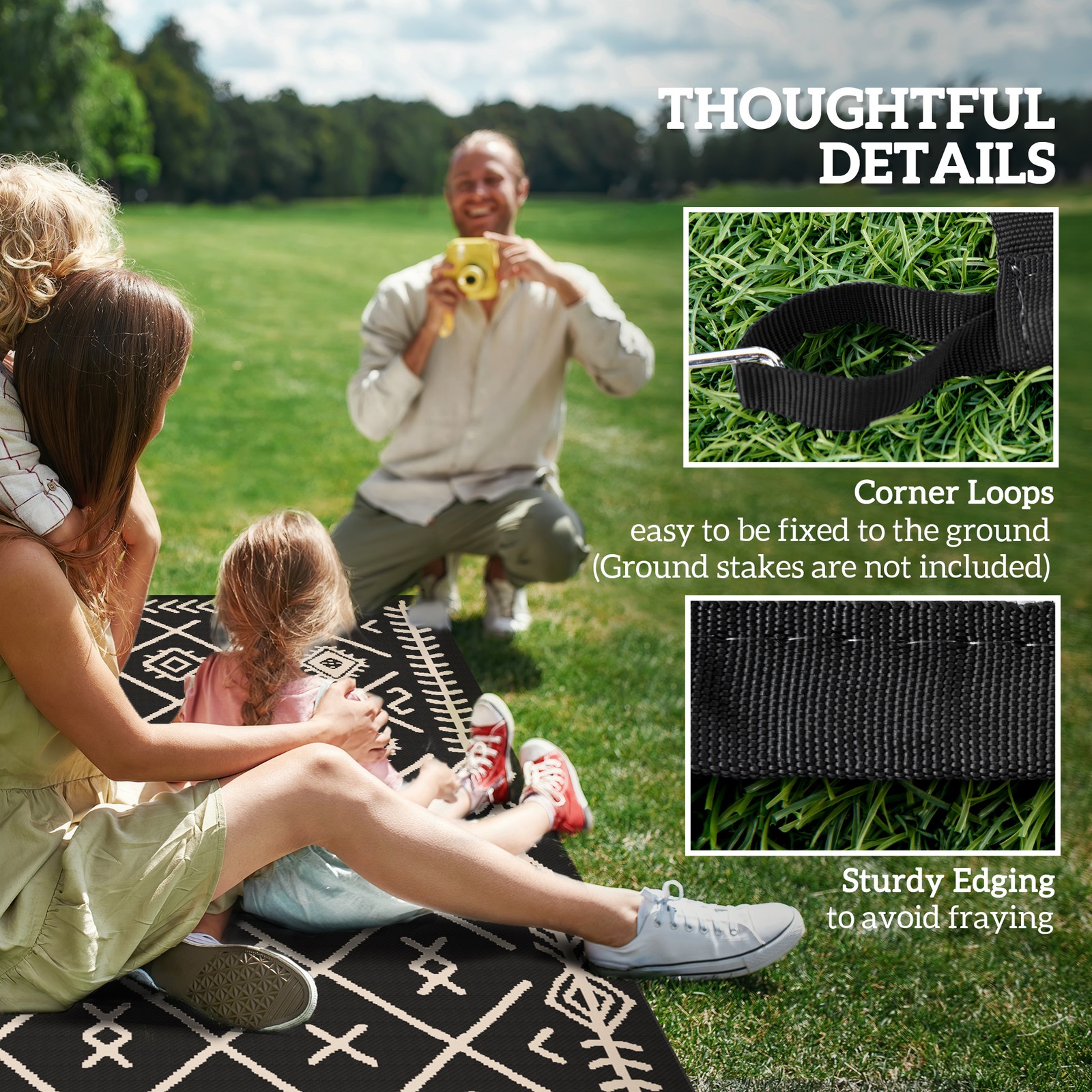 Black Beige Rhombus Outsunny Outdoor Rug, 9′ x 12′ Floor Mat