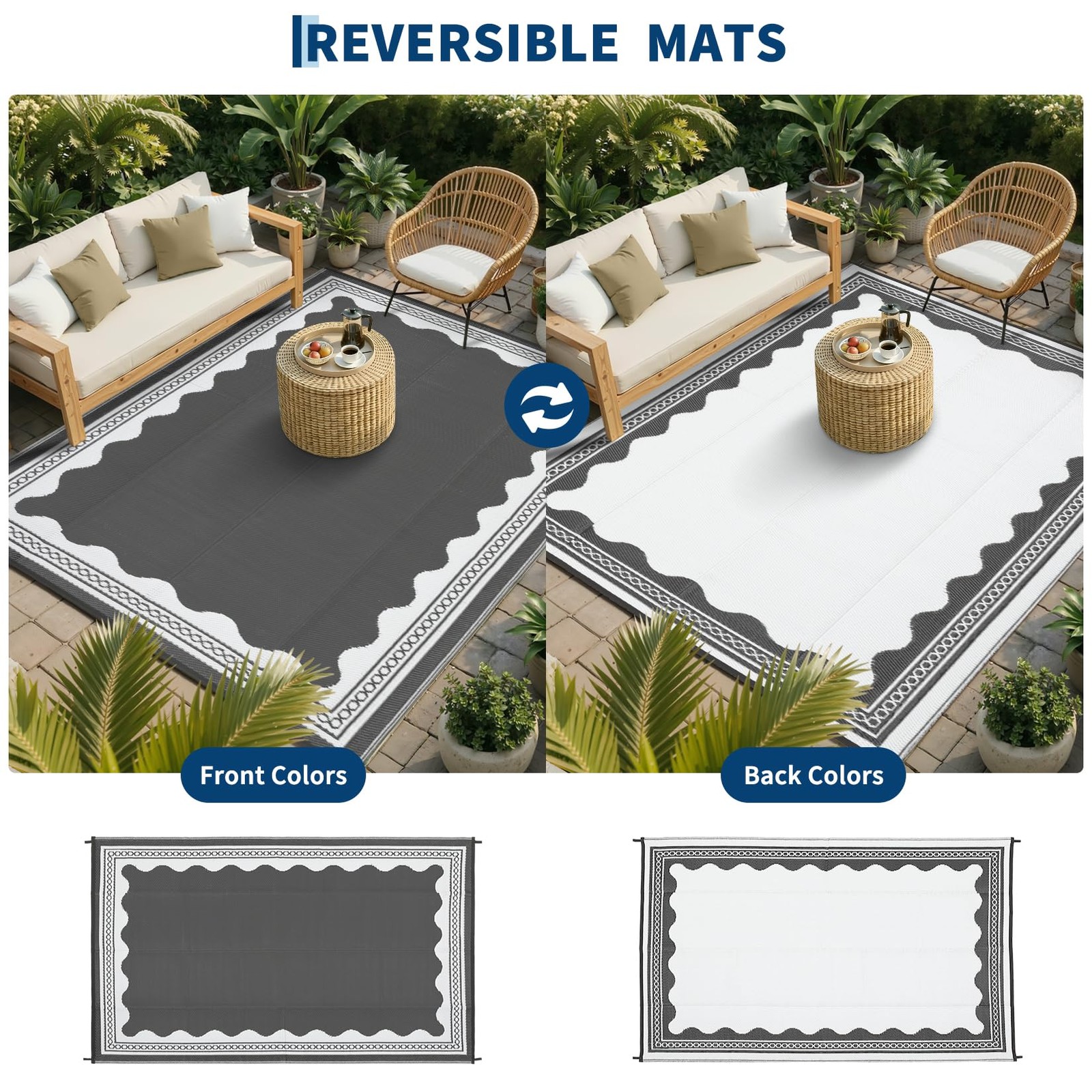 Outdoor Rug 10×14 Patio Waterproof, Reversible Plastic Straw Rugs for Camping…