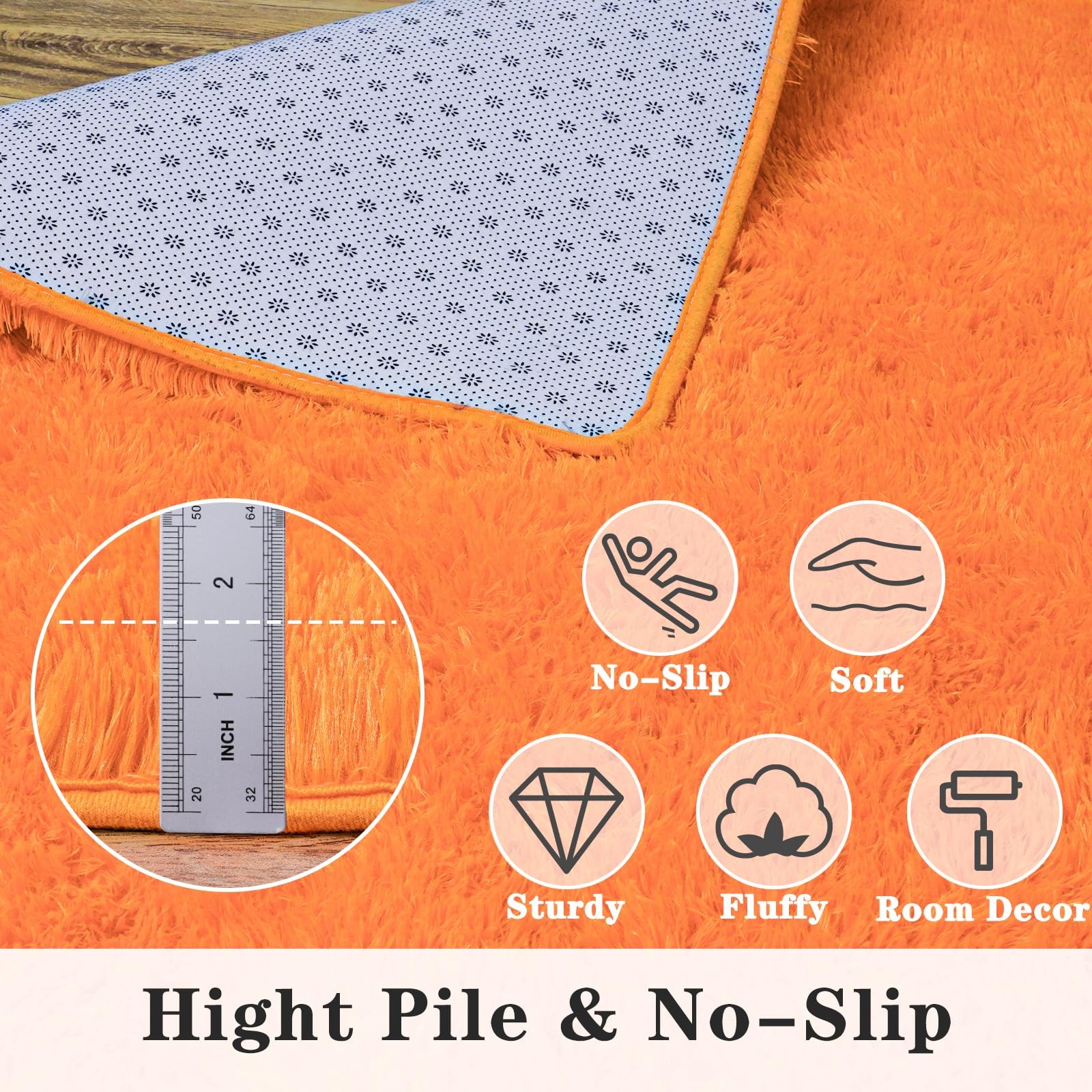 Dssimo Super Fluffy Area Rugs for Bedroom, 4×6 Ft, Modern Orange Rug, Soft Pl…