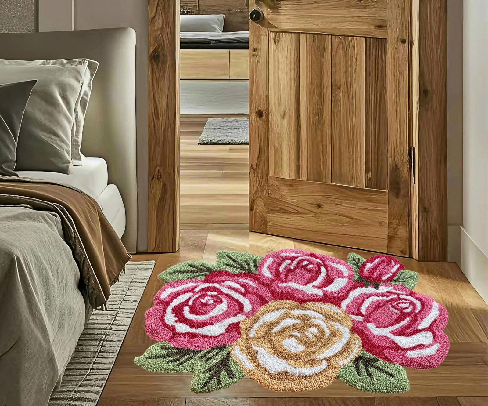 EZ.enjoy Shaped Rose Hand-Hooked Accent Rug Throw Rug Area Rug Door Mat 30.5 …