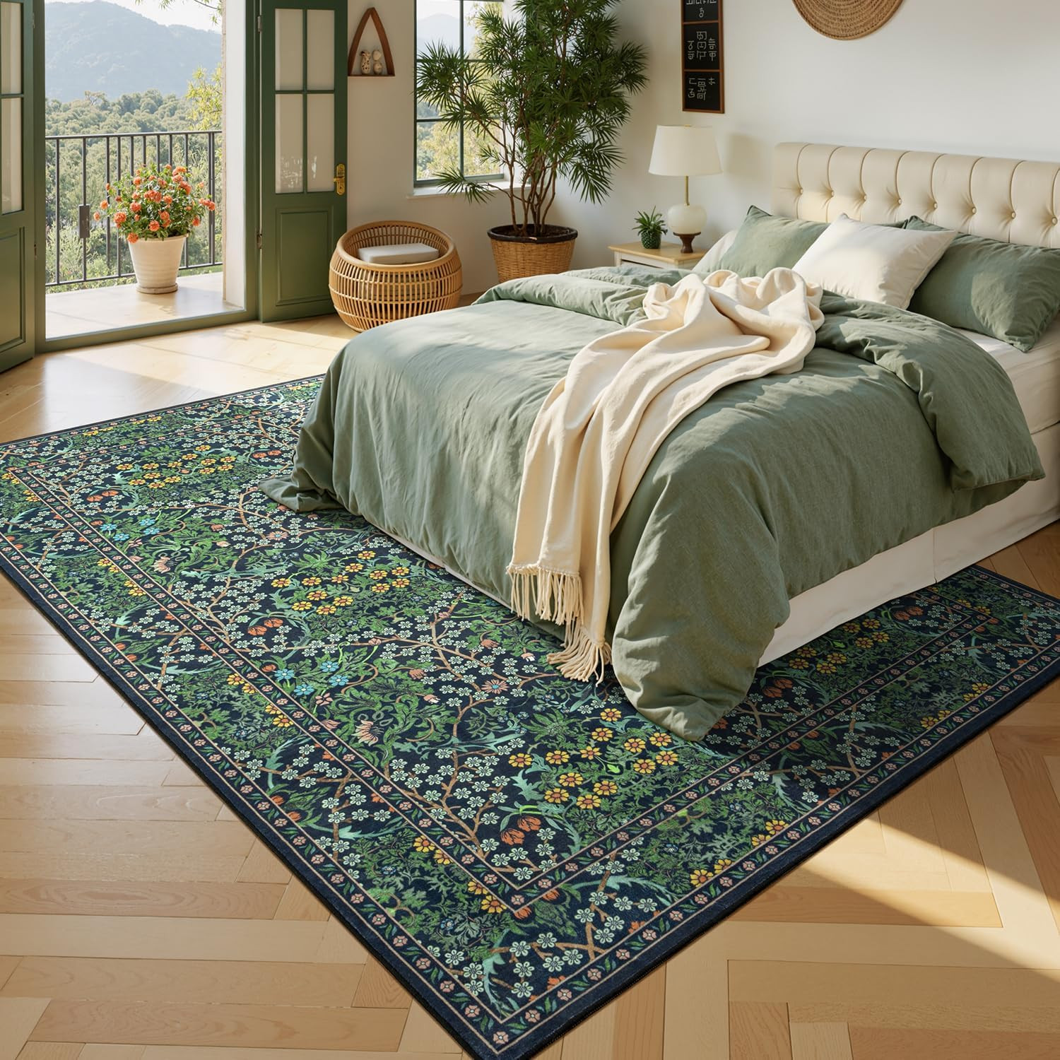 Boho Floral Extra Large Area Rug 10×14 – Soft, Washable, Non-Slip Design