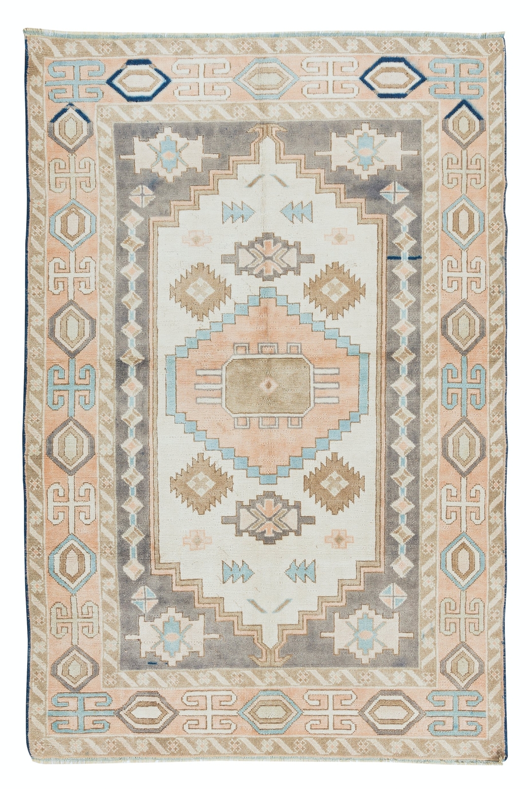 4.5×6.7 Ft Modern Geometric Wool Area Rug, All Wool, Hand Knotted Turkish Carpet