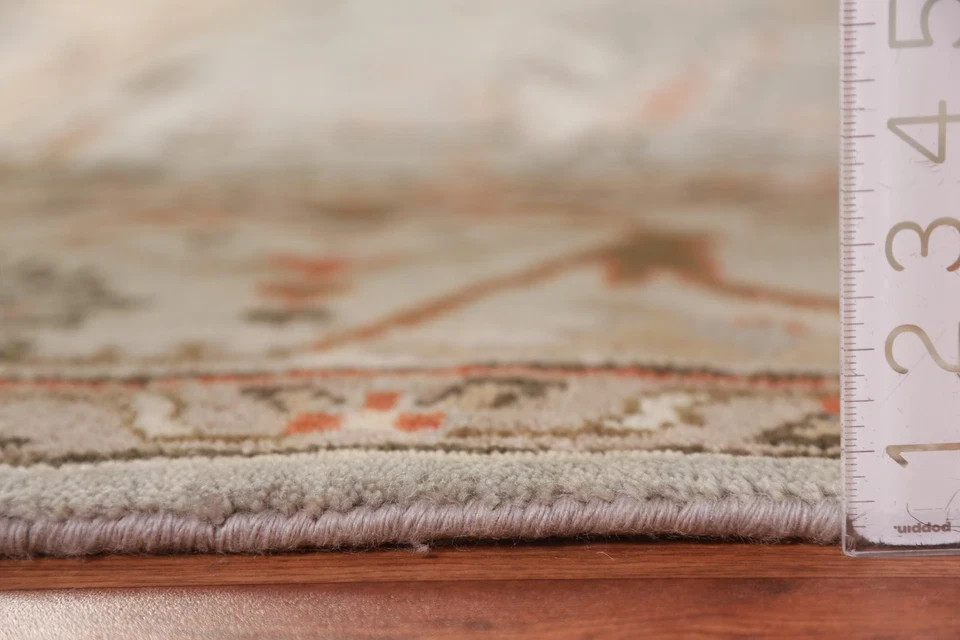 Hand Knotted Oushak Rug Wool Area Rug Muted Gray Blue Cream Rust 8×10 9×12