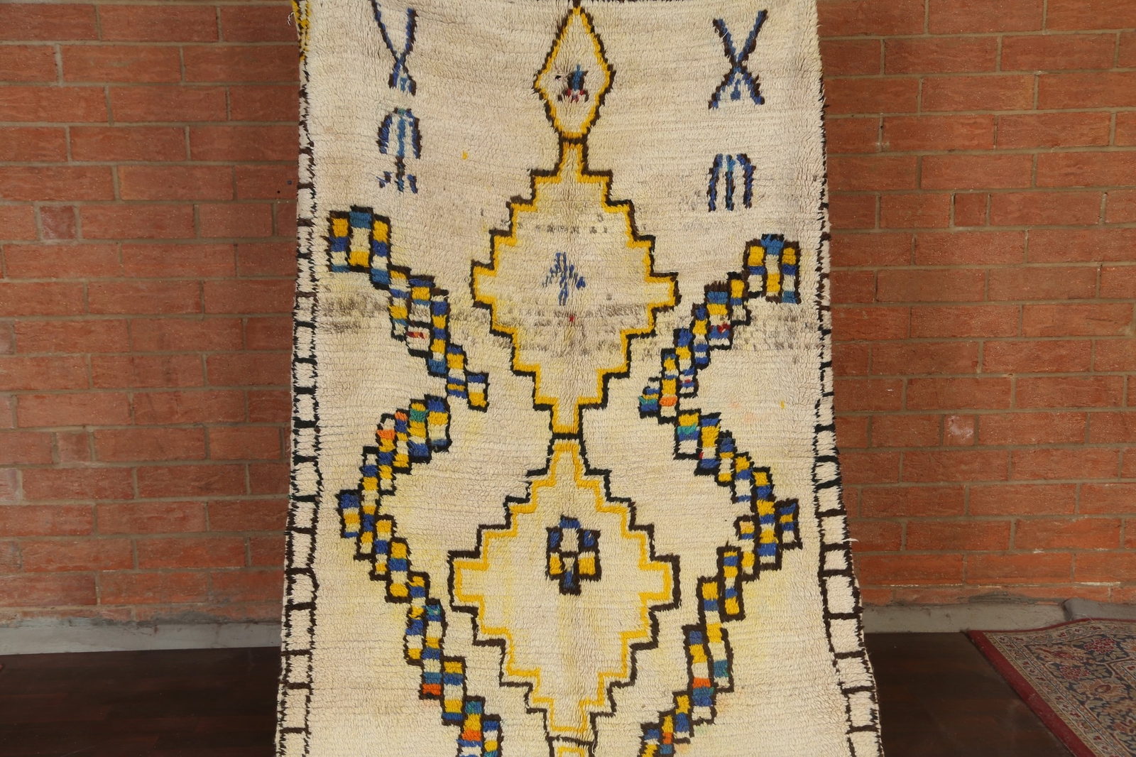 Vintage Stylish Geometric Hand-Knotted Wool Moroccan Area Rug 4×8 ft