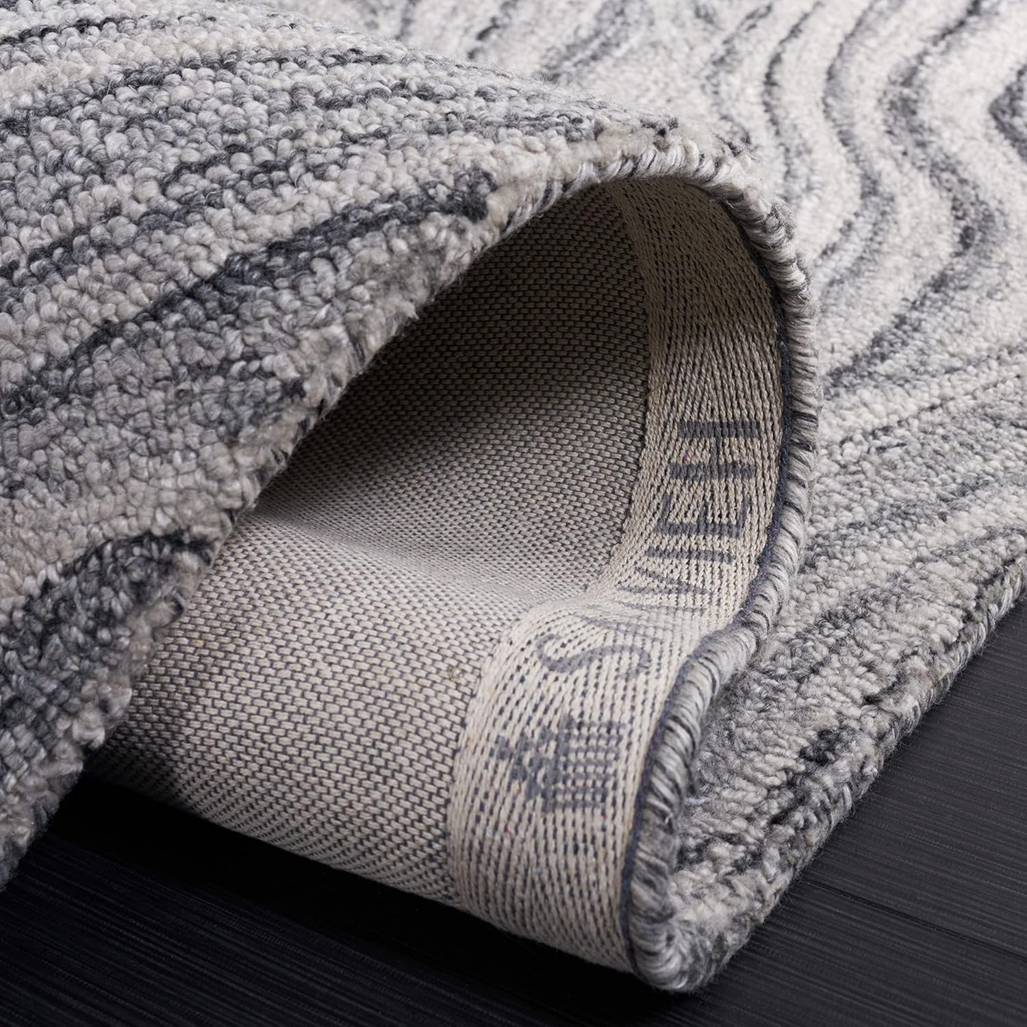 Handmade Abstract Area Rug 6′ x 9′ Dark Grey & Black for High Traffic Areas