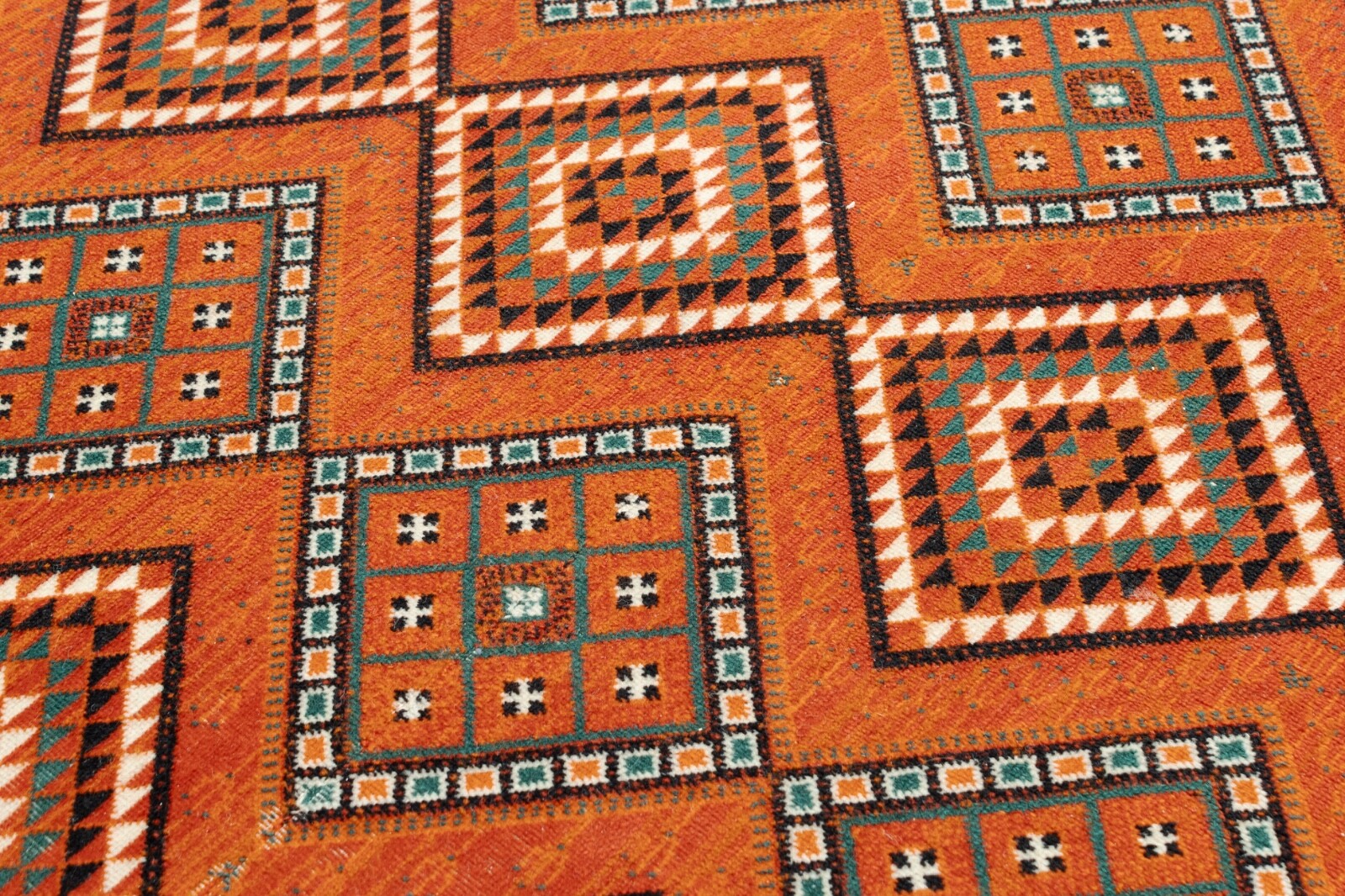 Rectangular Orange Stark Studio Wool Area Rug Geometric Square Design 10’9 x 6