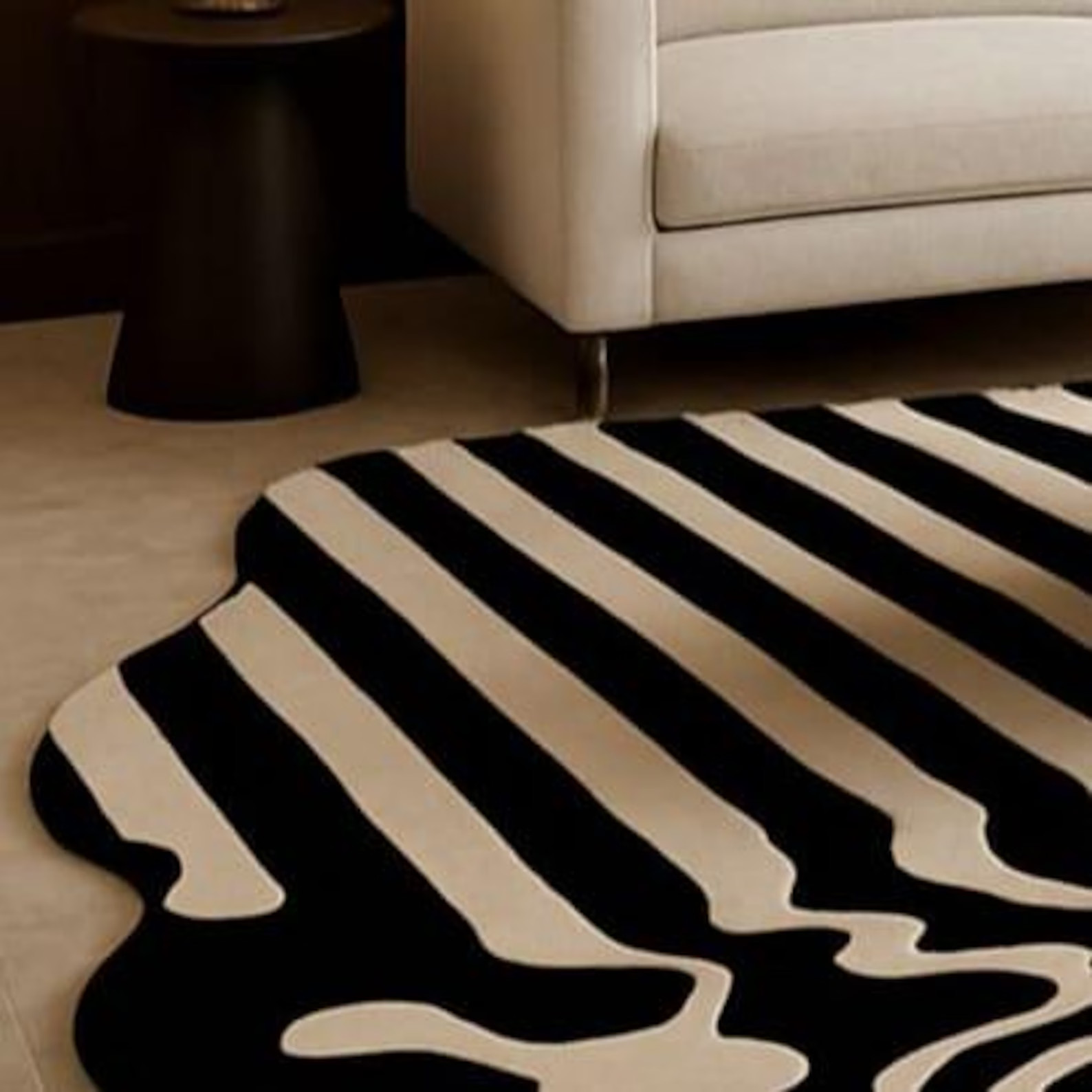 Modern Irregular Wavy Black & White Rug | Abstract Optical Illusion Carpet