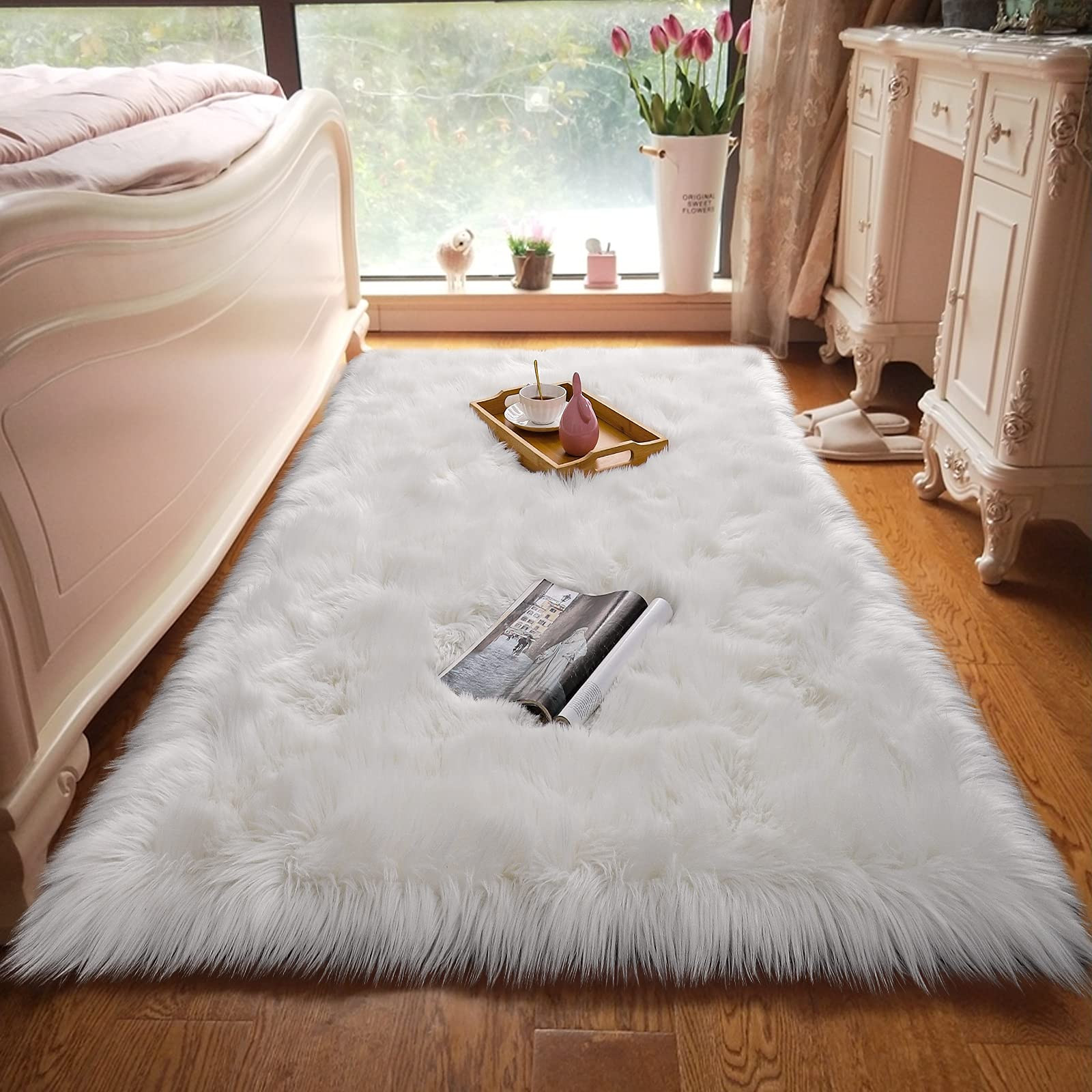Rectangle Fluffy Faux Sheepskin Shag Area Rug Soft Carpet in Many Colors+ Sizes