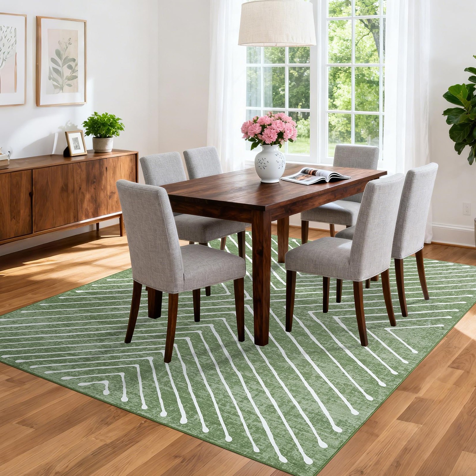 ROYHOME Washable Area Rug 4×6 – Modern Geometric Low Pile Rug with Non-Slip Back