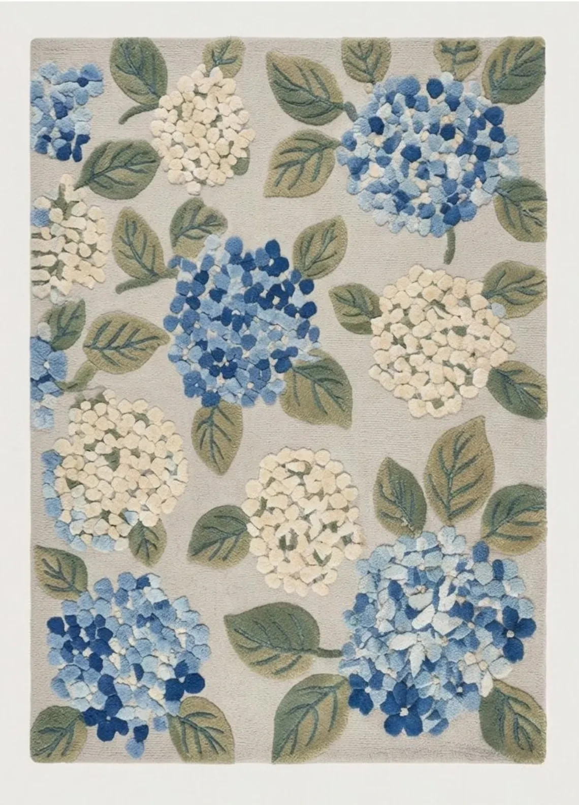Hand-Tufted Wool Rug – Blue & Cream Hydrangea Floral Area Rug – Textured Carpet