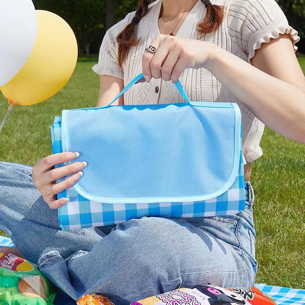 LRUUIDDE Extra Large Picnic Blanket Beach Blankets, Outdoor 6’8″ x 6’8″, Blue