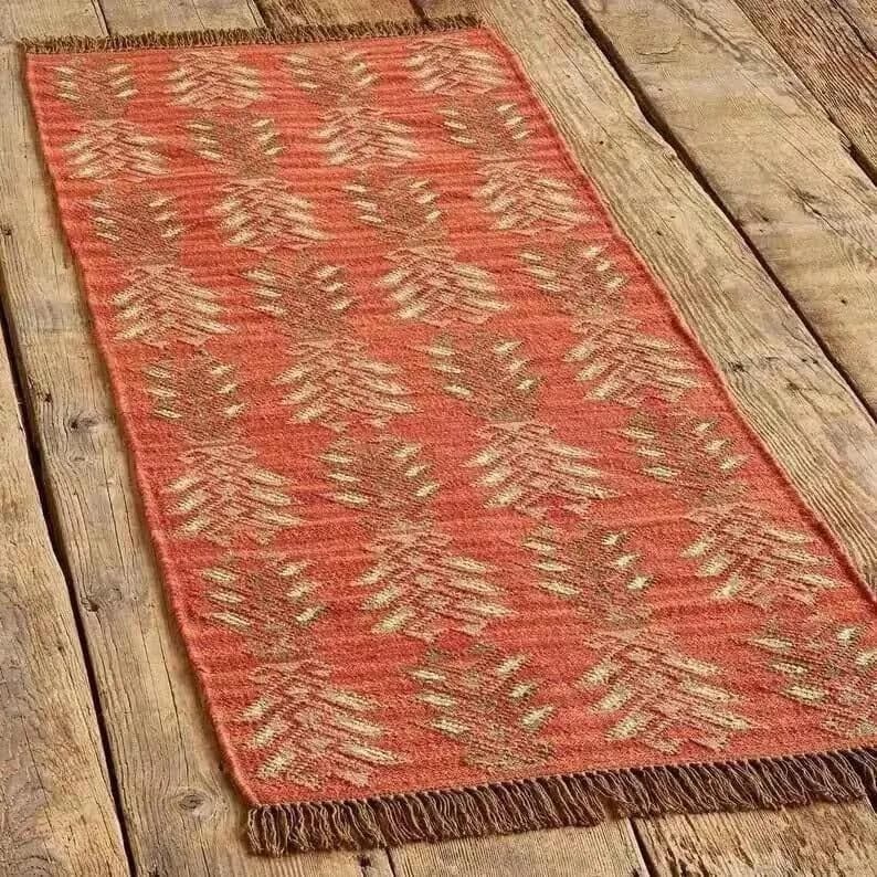 Handwoven Wool Jute Kilim Rug Traditional Indian Dhurrie Rugs For Livingroom