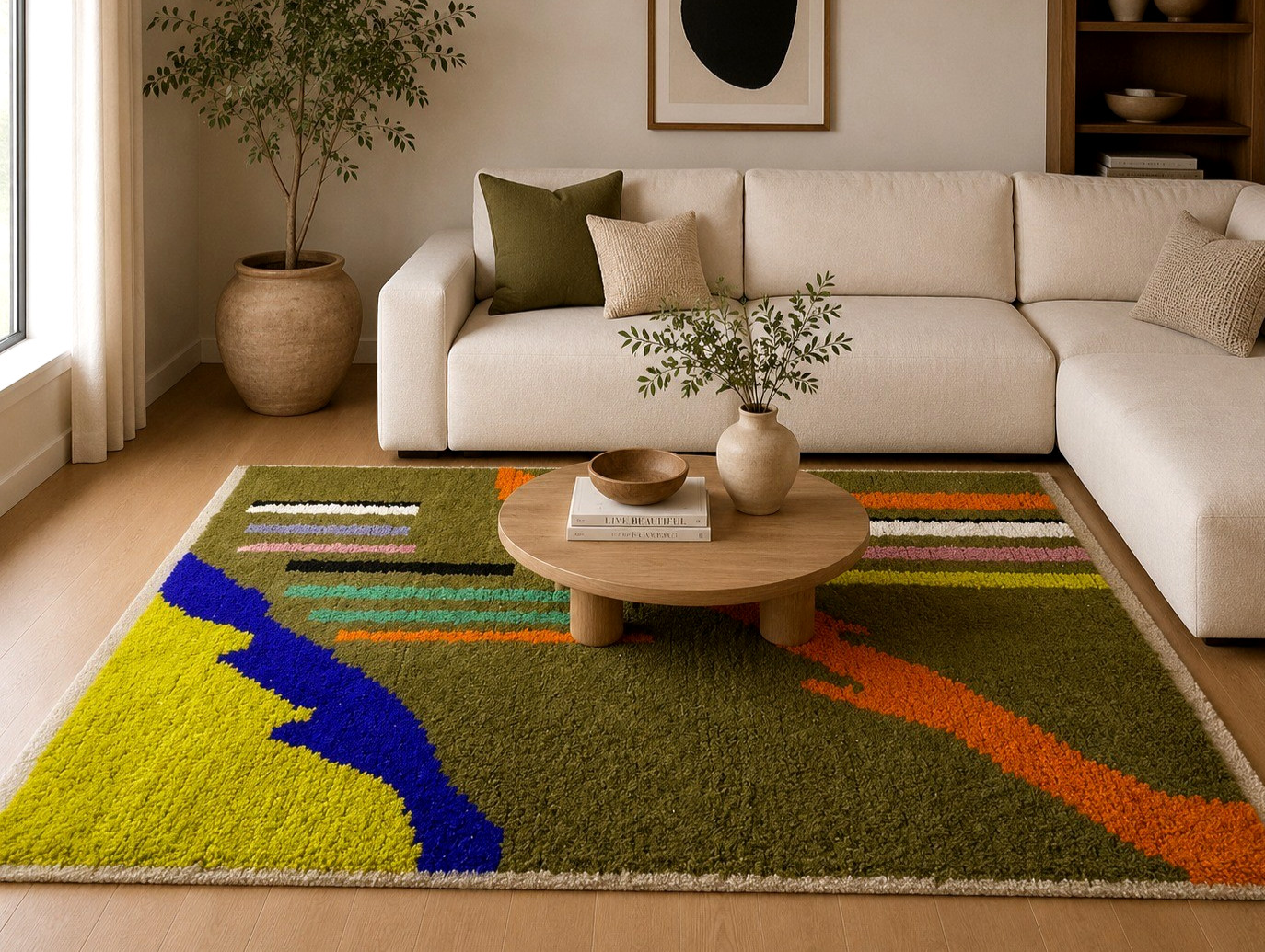 Moroccan Rug Handmade Berber Wool Area Rug Colorful Carpet Green Olive Rug