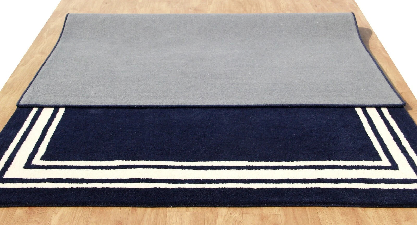 Hotel Harper Rug Border Navy Blue Modern Hand-Tufted Wool Soft Area Rug Carpet