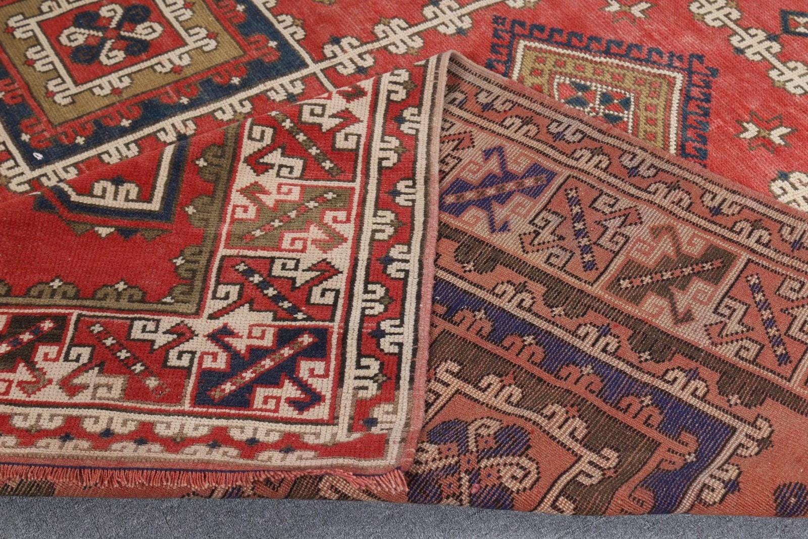 Vintage 6,5×10,7 ft Rug, Large Turkish Rug, Red Moroccan Wool Rug