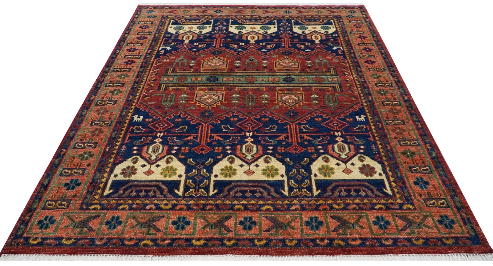 Multi-Size Handmade Antique Red Navy-Blue Tribal Area Rug | Customizable Carpet