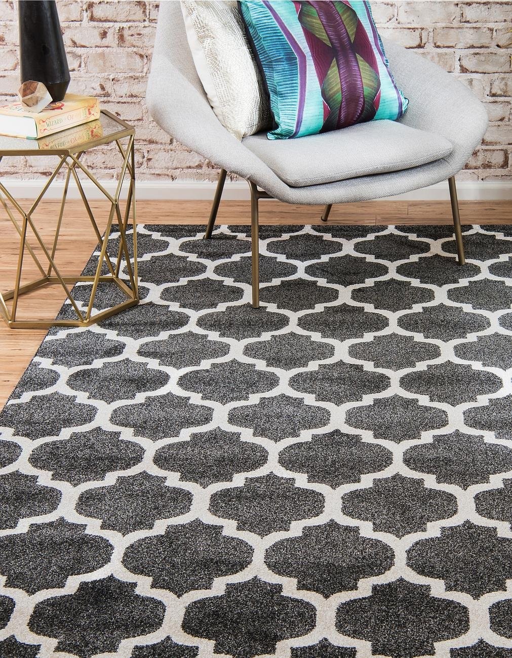 Unique Loom Trellis Collection Area Rug – 3 3 Round Black/Beige