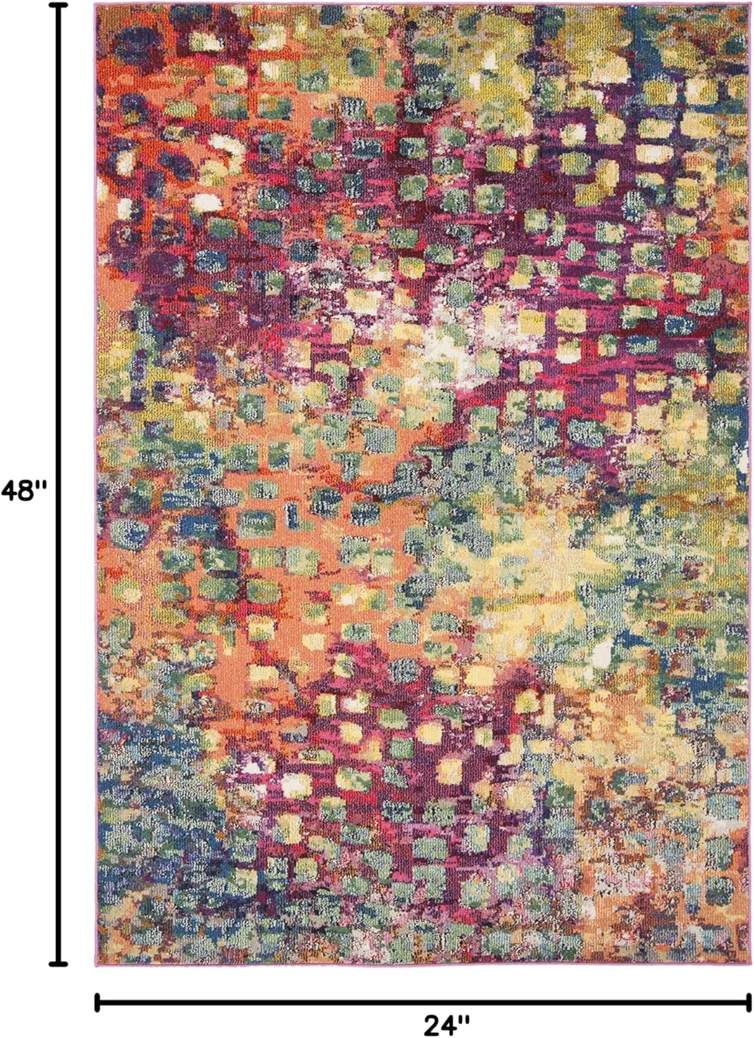 Madison Collection Accent Rug – 2′ X 4′, Fuchsia & Gold, Boho Abstract Distresse