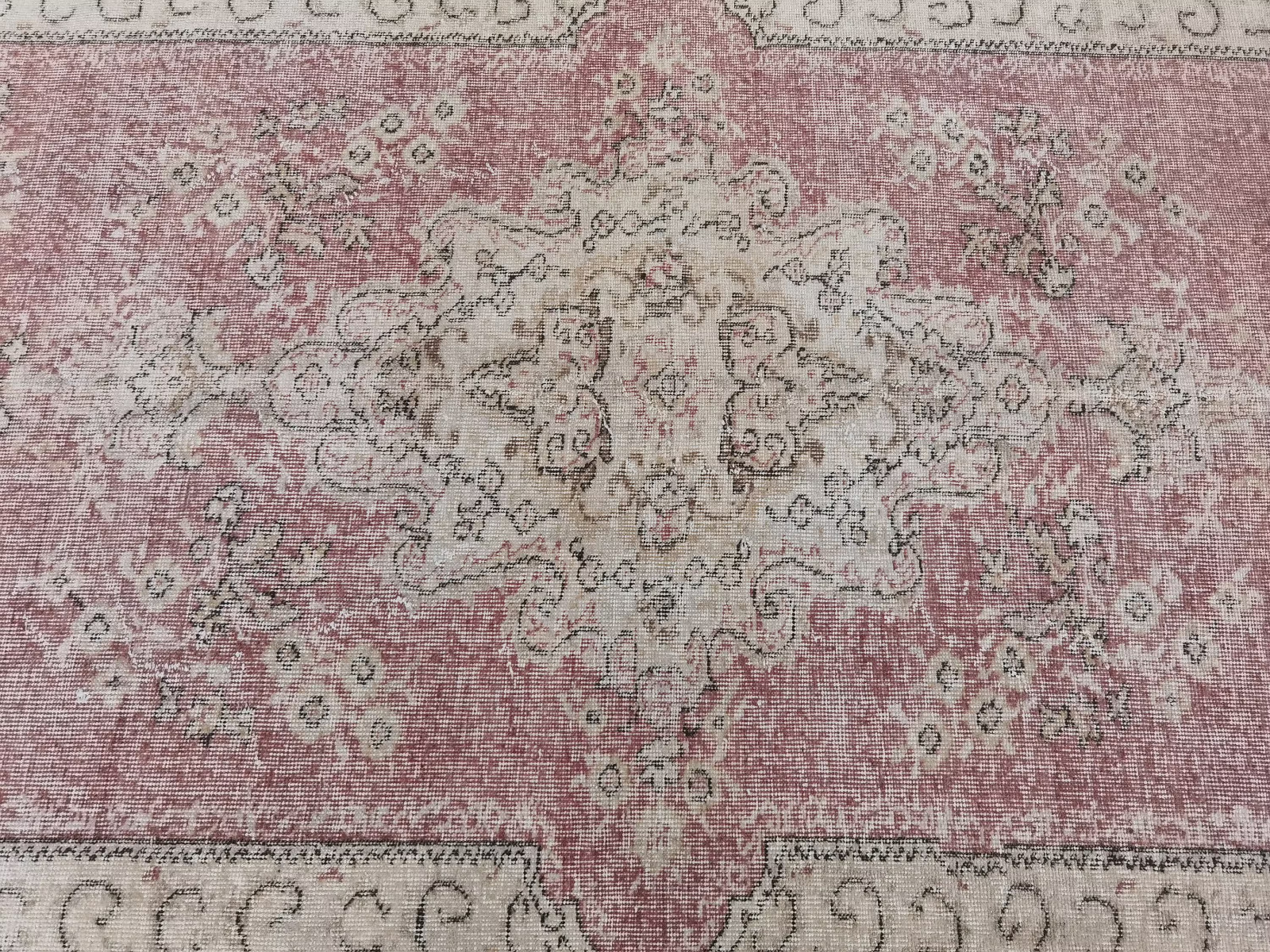 Muted Rose Turkish Rug 6×10 ft Red Vintage Oushak Wool Area Rug Cream Terracotta