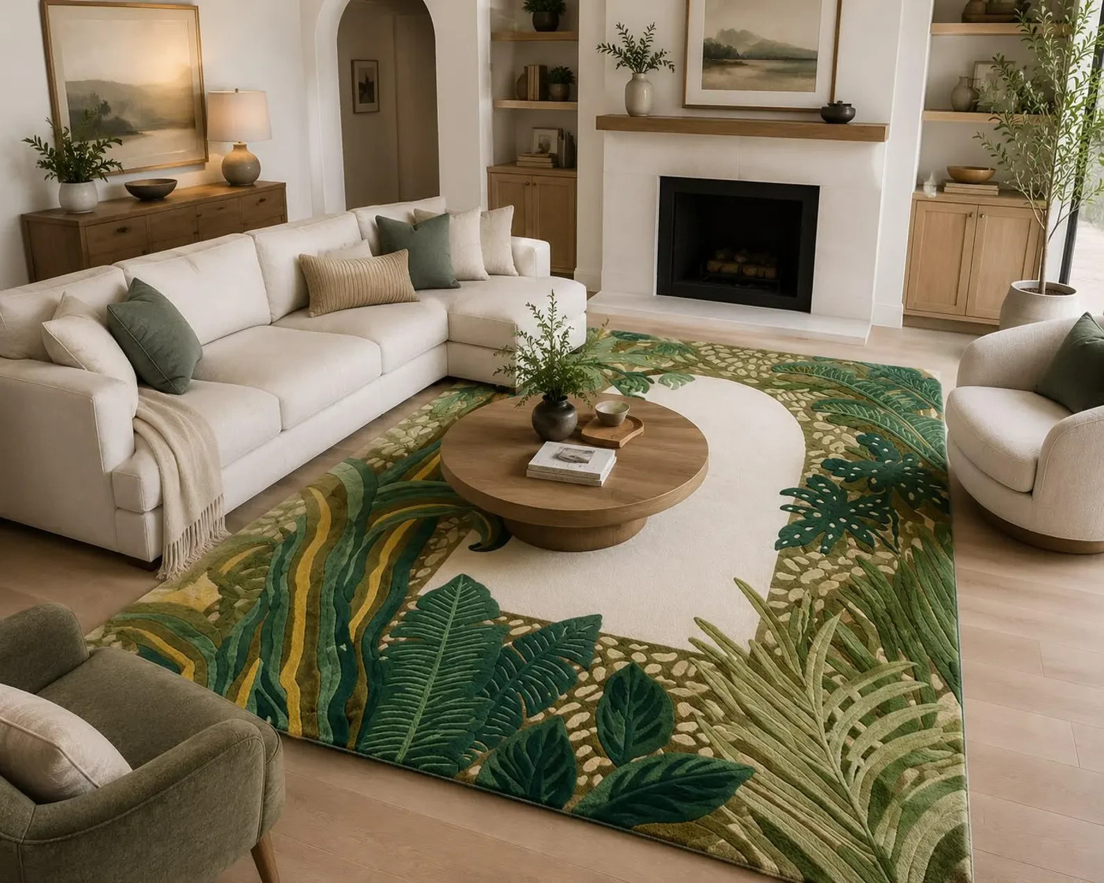Hand Tufted Wool Tropical Leaf Rug | Botanical Area Carpet, Modern Jungle Decor