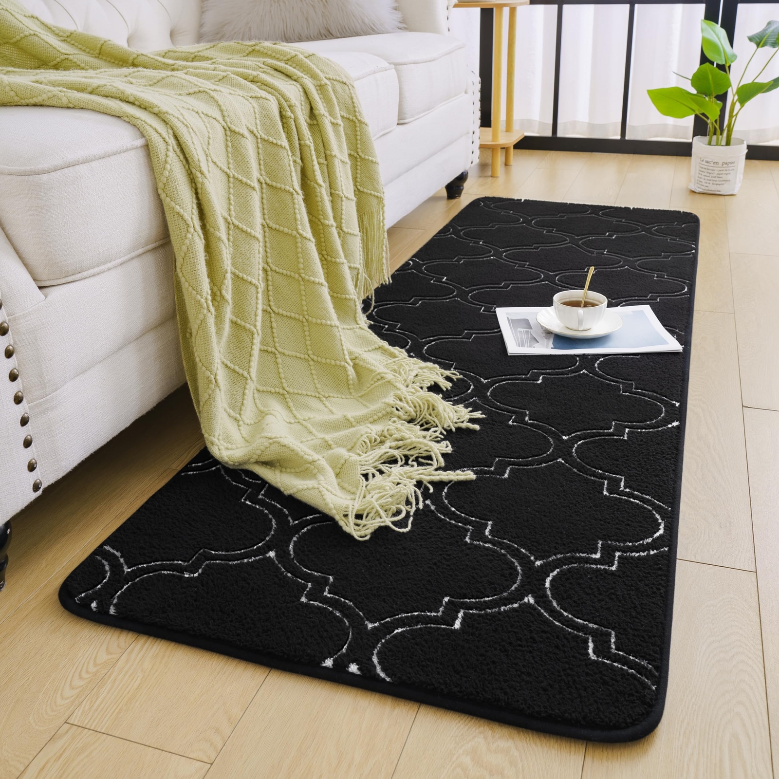 Shag Geometric Modern Runner Rug for Bedroom 2×6 Feet Memory Foam Indoor Hall…