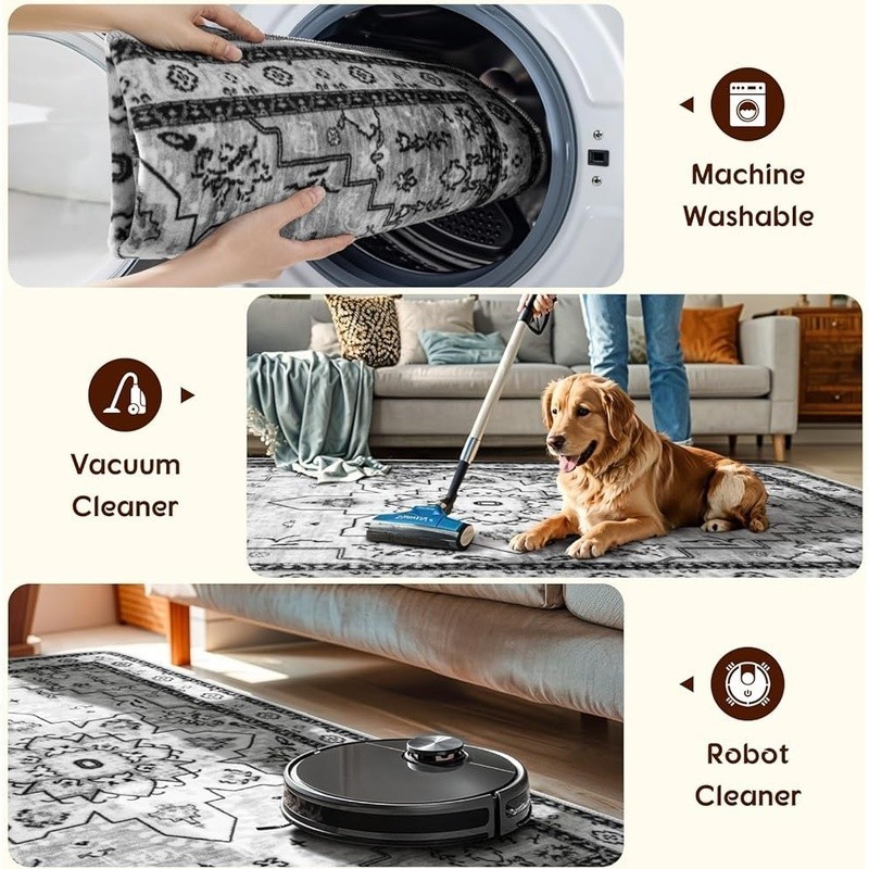 Bohemian Area Rug Non Slip Low Pile Machine Washable 8×10 Soft Durable Rug New