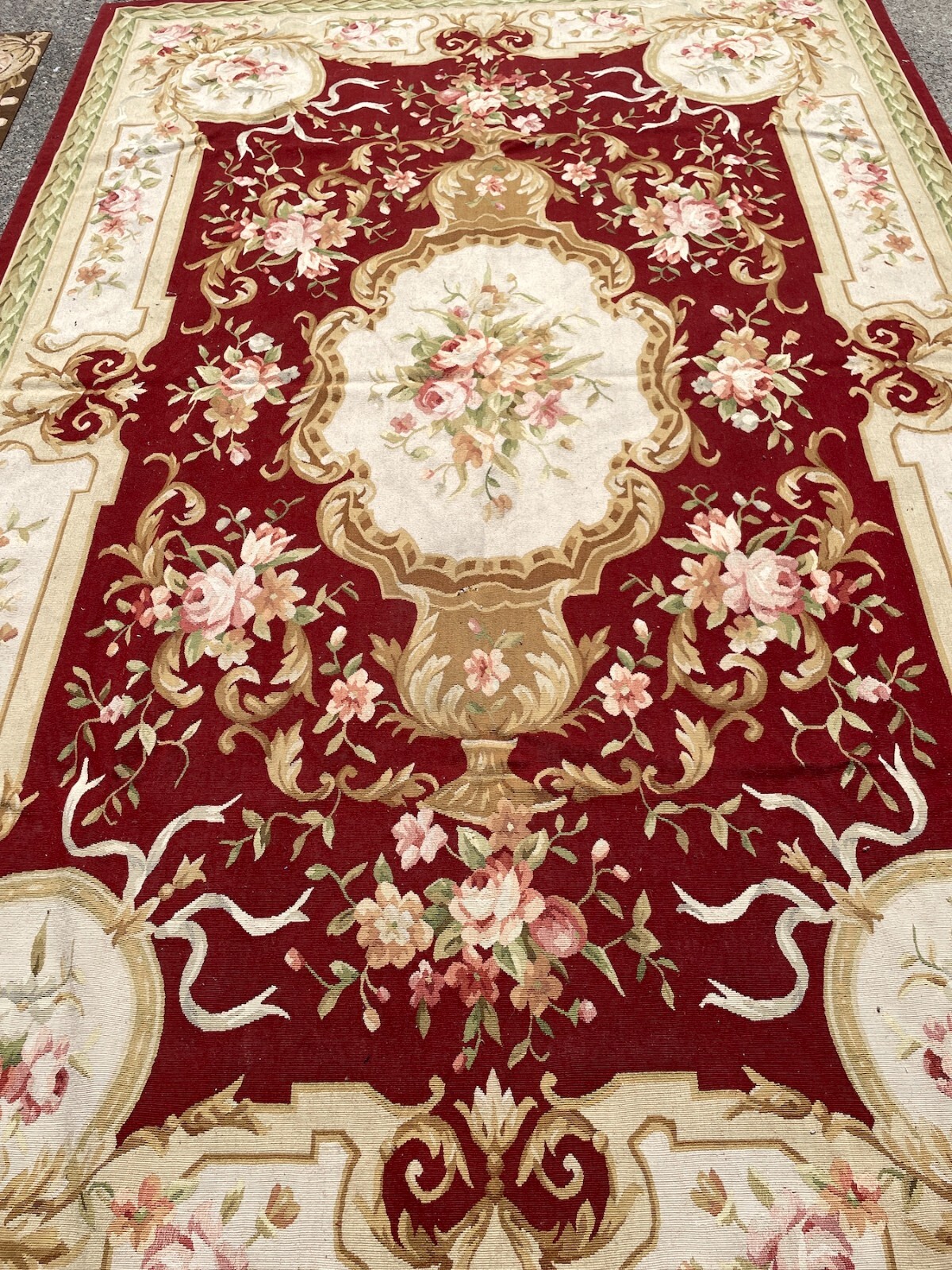 Handmade Pierpoint Tapestry/Area Rug w/ Roses, 108″L x 72″W