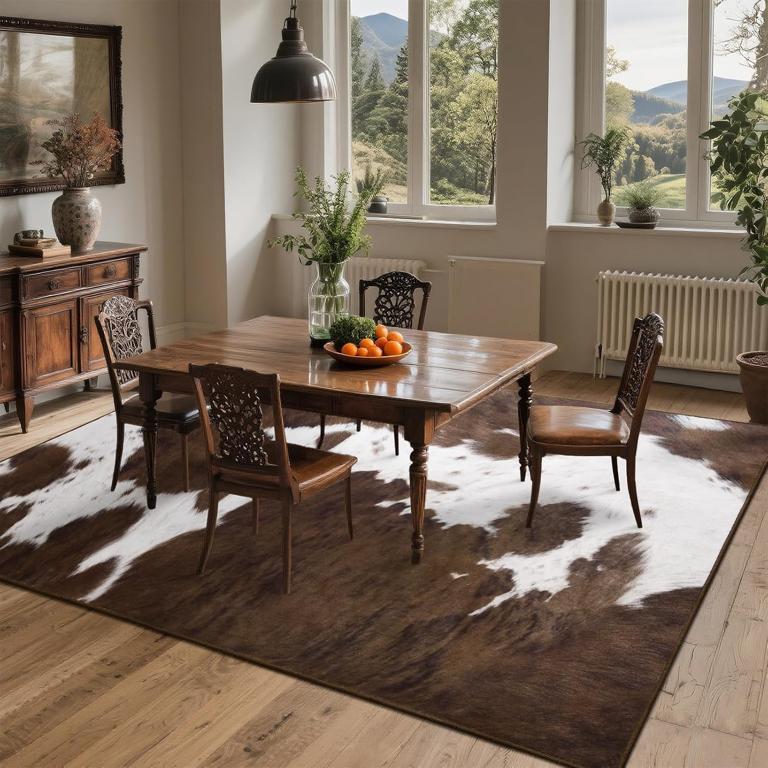 Soft Washable Cowhide Area Rug, 5×7 Non-Slip Stain Resistant for Home Decor