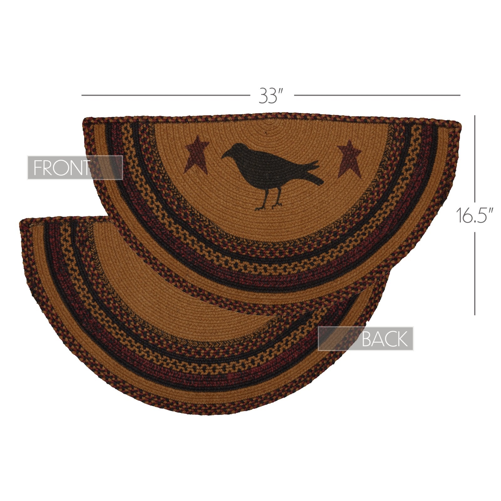 VHC Heritage Farms Crow Jute Half Circle Rug 16.5×33~ Rustic/Primitive
