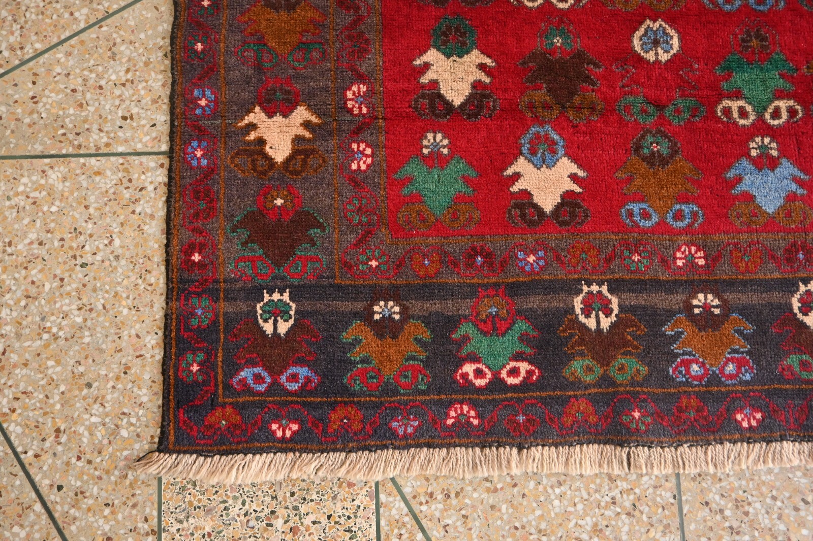 Hand-knotted Red Tribal Oriental Vintage Rug. Traditional Geometric 6’5×3’8 ft
