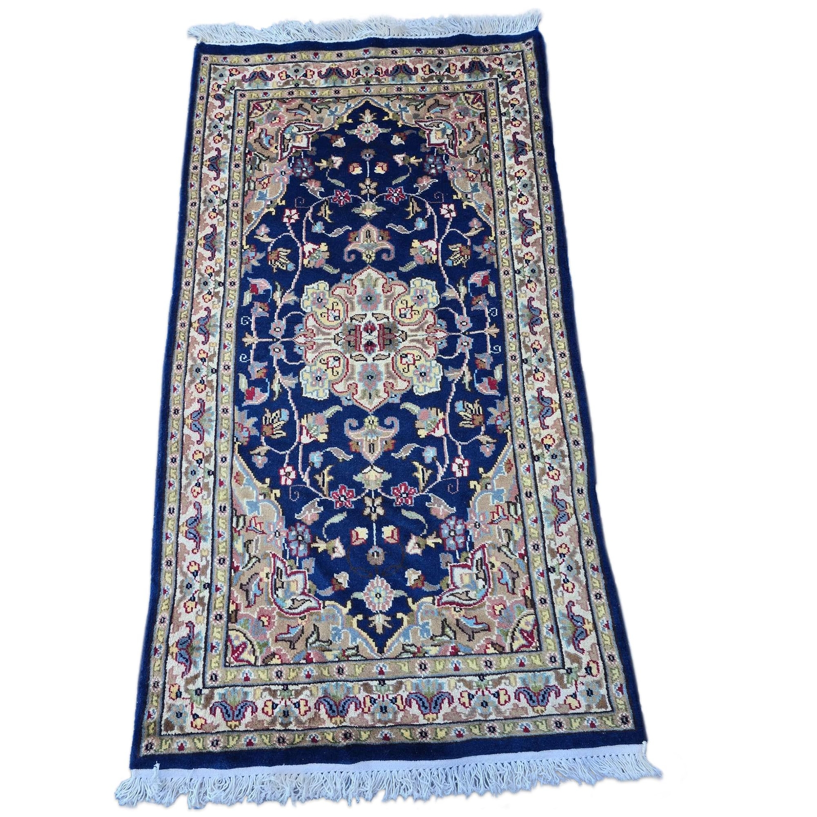 Area Rug Royal Blue Floral Oriental Hand Knotted Indoor Wool Silk Carpet (5×3)’