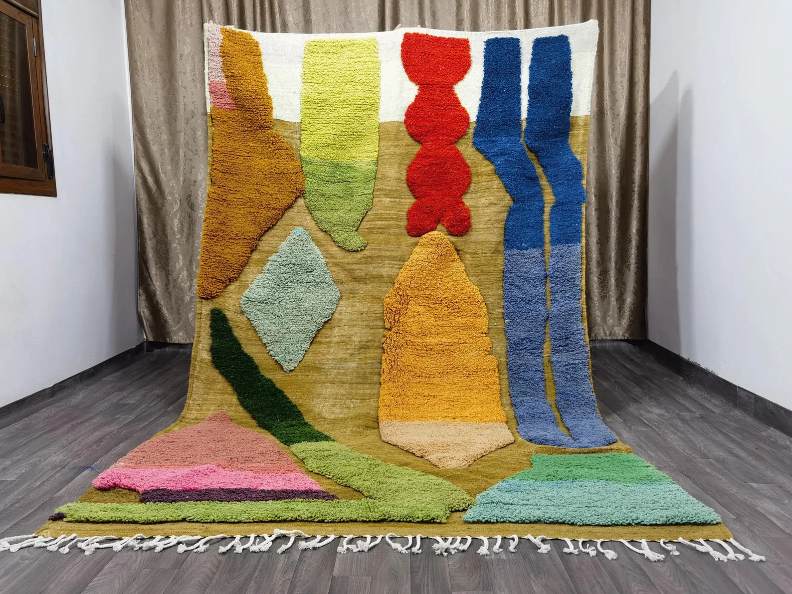 Beni Ourain Wool Rug, Colorful Moroccan Carpet, Hand-Knotted 8×10 9×6 8×12