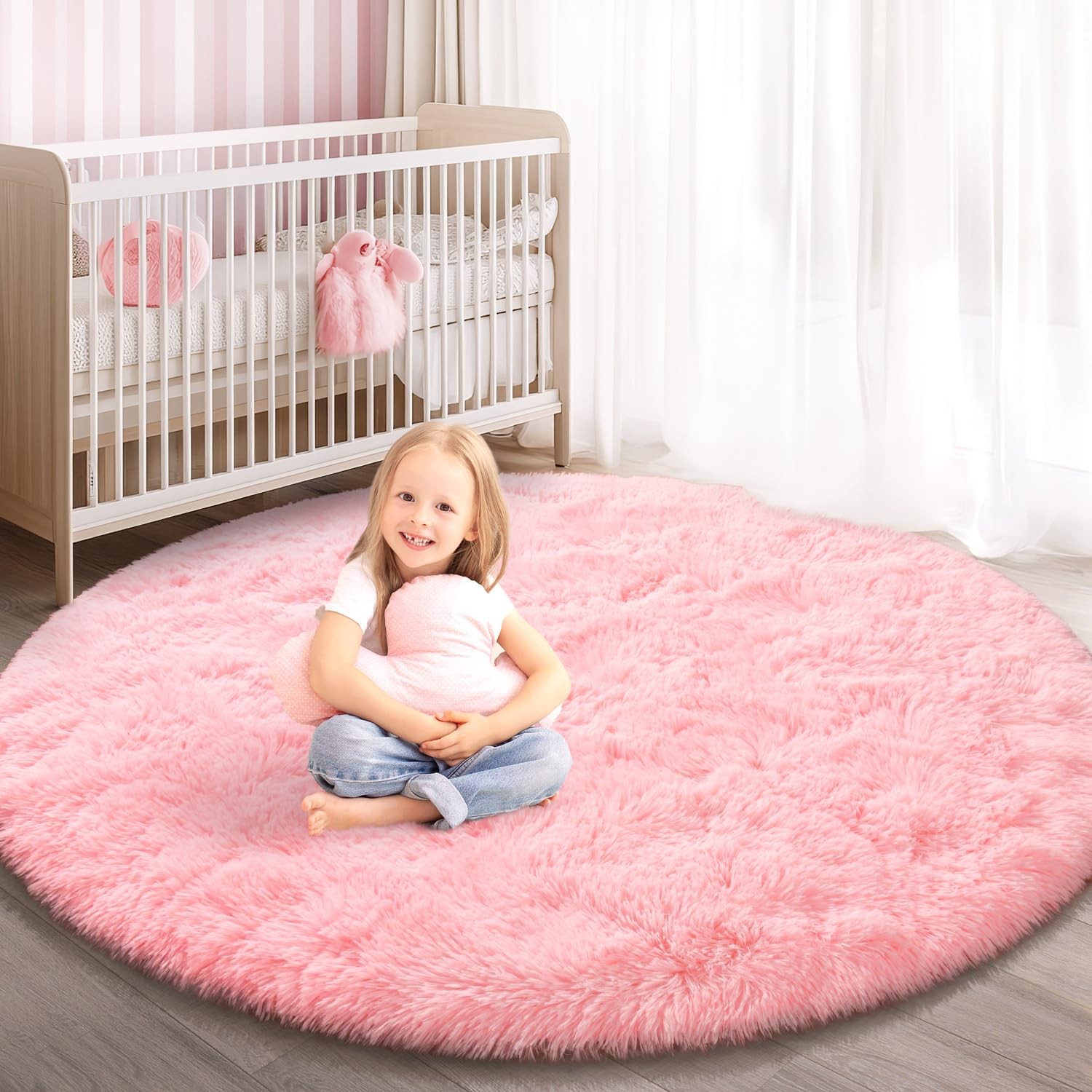 KIXINWA Round Rug for Bedroom, 4×4 Fluffy Soft Circle Area Rugs for Kids Girls