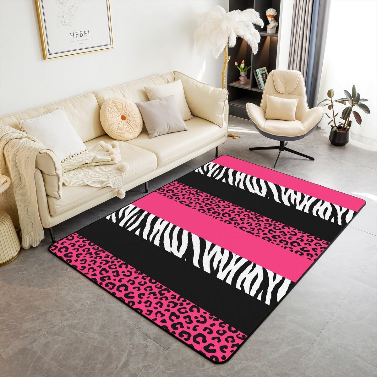 Rose Red Leopard Print Area Rug 3’x5′ African Wildlife Zebra Skin Print Rug f…