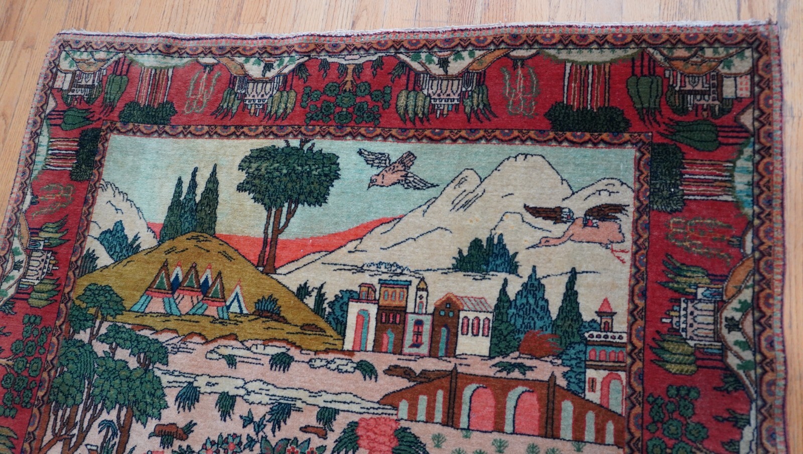 Stunning Antique Tabrizz 4’5″ x 7′ Tree of Life Handmade Animals Birds Wool Rug