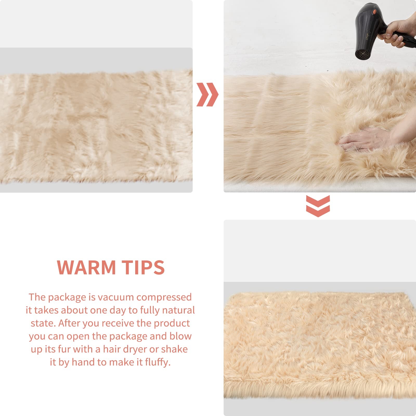 Ciicool Beige Fur Fluffy Rug 2X4 Ft Small Faux Fur Rugs For Bedroom Washable