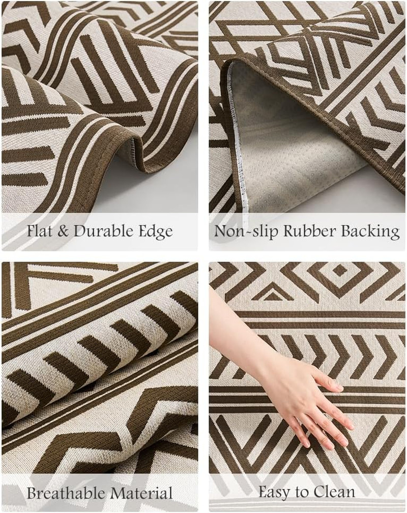Boho Outdoor Rug 8×10 Ft Non-Slip Flatweave for Patio, Deck & Balcony, Brown